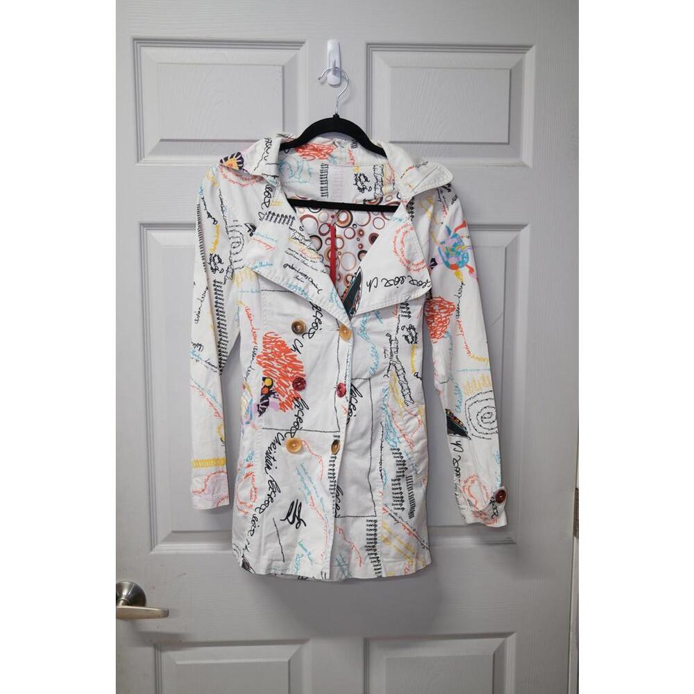 00's Christian Lacroix Text Abstract AOP Mac Coat